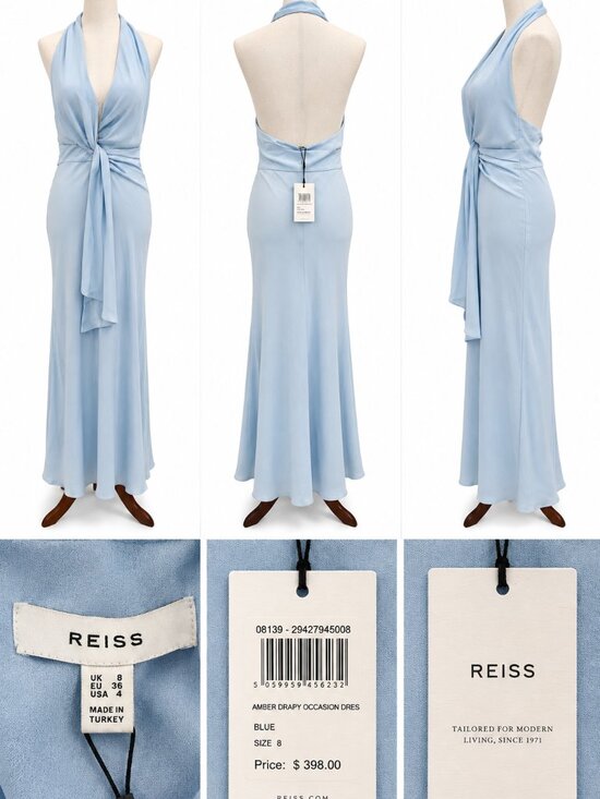Reiss Dresses & Skirts - NWT Reiss Amber Light Blue Halter Maxi Dress UK 8 US 4 Open Back